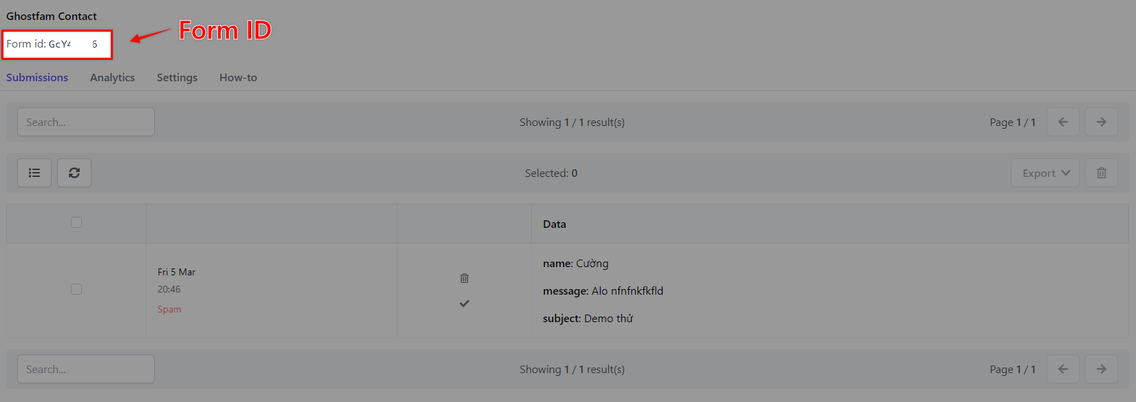 Form ID từ Formspark Dashboard