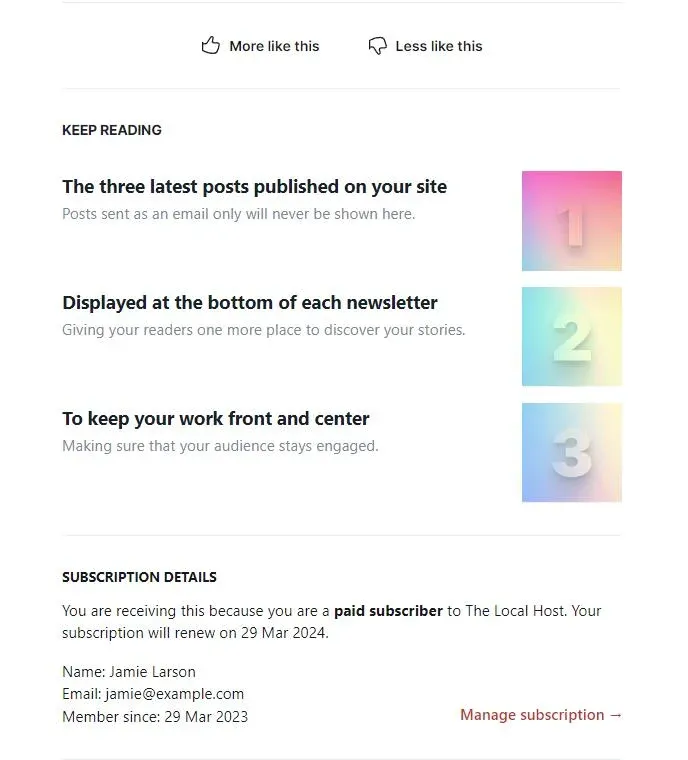 List the latest 3 articles right in the email